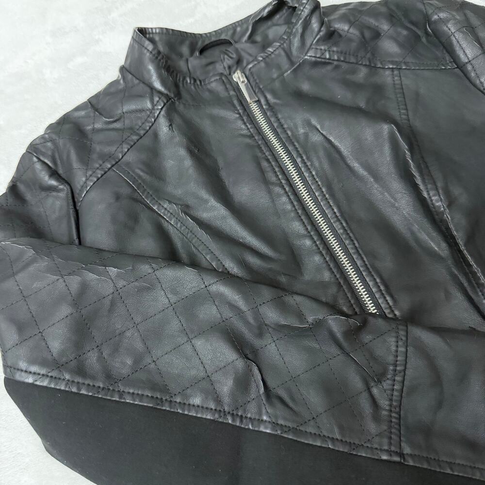 New York & Company Women’s Small Black Faux Leather Moto Jacket Quilted Zip